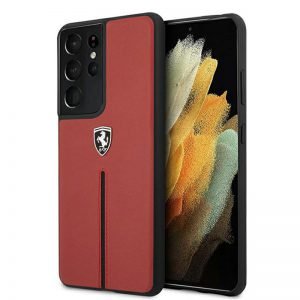 Samsung Galaxy S21/S30 Ultra Zwart Ferrari rood Real Leather back cover hoesje