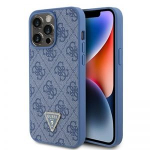 APPLE iPhone 15 Pro Max ORIGINELE CASE GUESS - HARDCASE LEDER 4G DIAMANT DRIEHOEK BLAUW HOESJE
